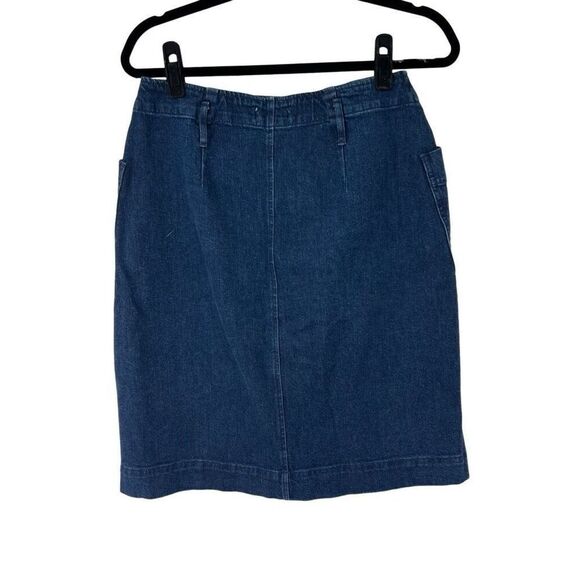 Loft Dark Wash Full Button Front Denim Jean Skirt Sz 8 Women’s - Picture 2 of 9